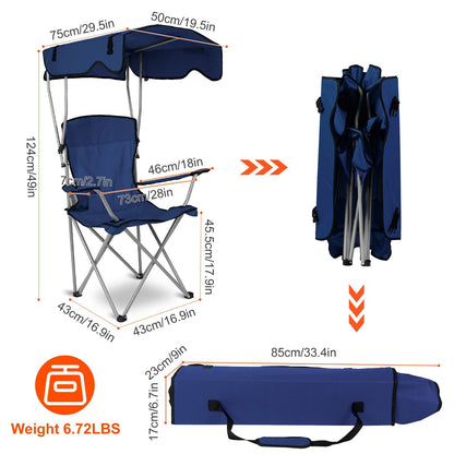 Foldable Beach Canopy Chair With Sunshade and Cup Holder