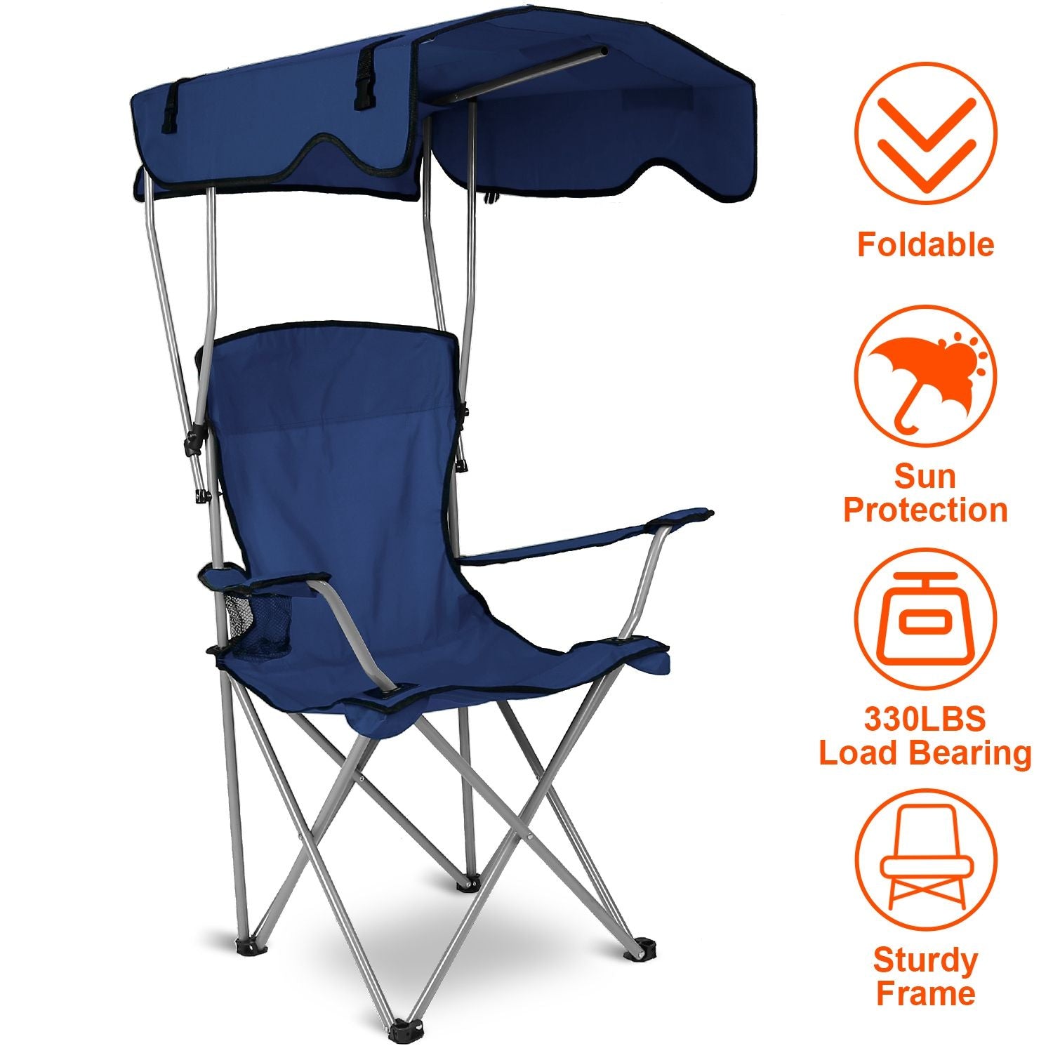 Foldable Beach Canopy Chair With Sunshade and Cup Holder