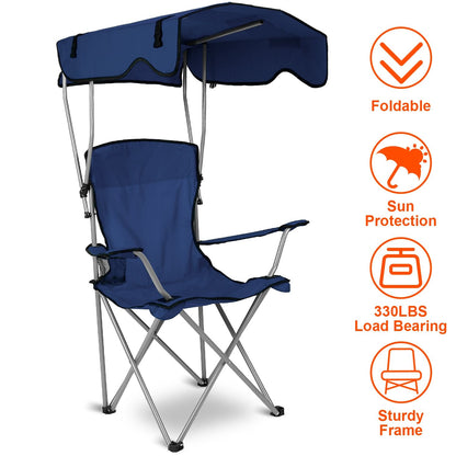 Foldable Beach Canopy Chair With Sunshade and Cup Holder