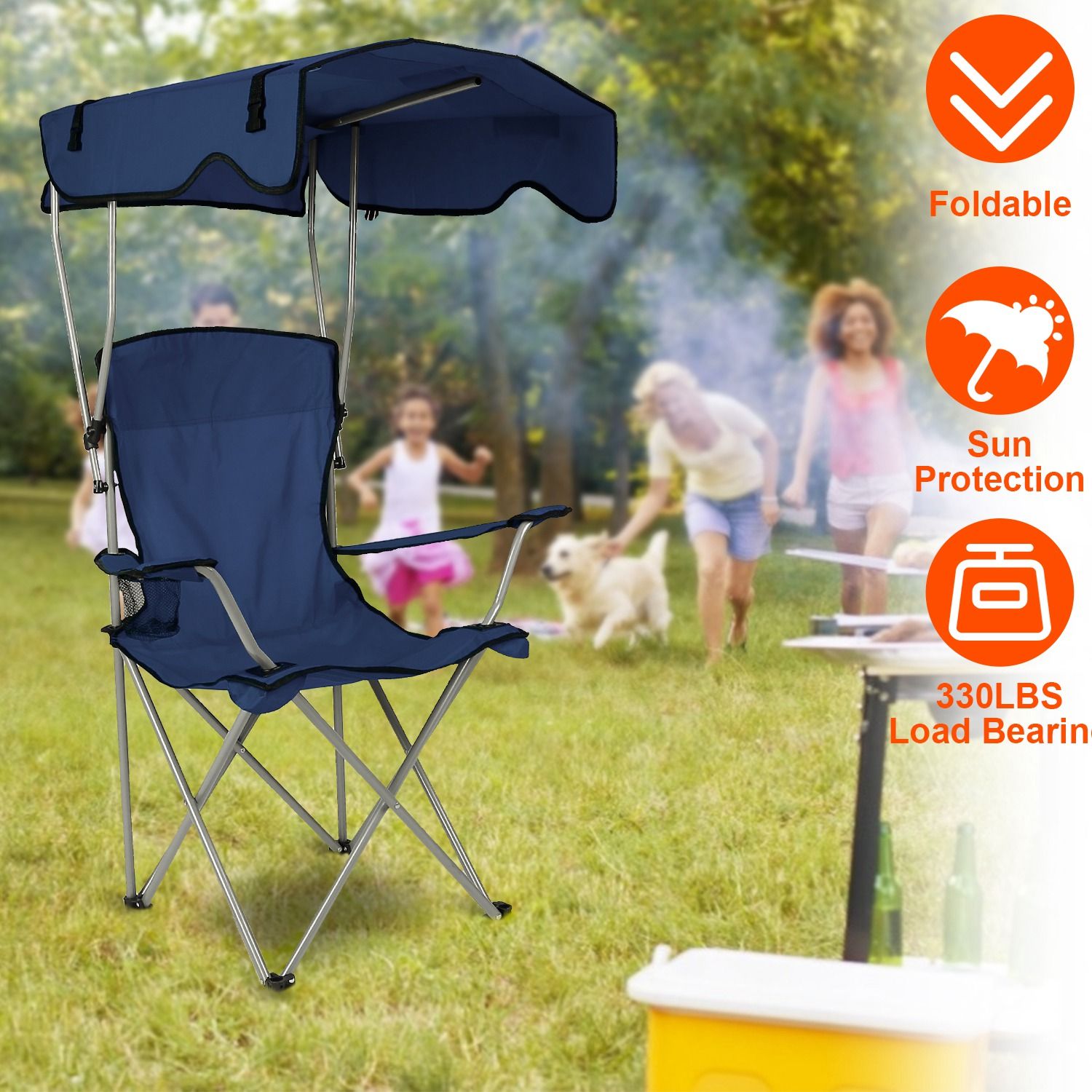 Foldable Beach Canopy Chair With Sunshade and Cup Holder