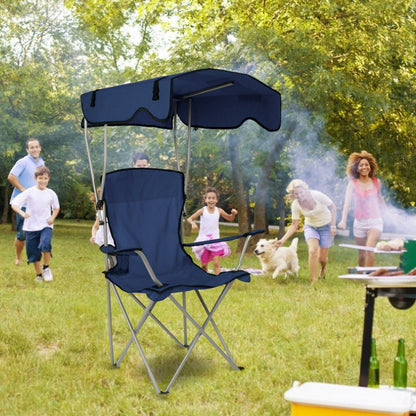 Foldable Beach Canopy Chair With Sunshade and Cup Holder