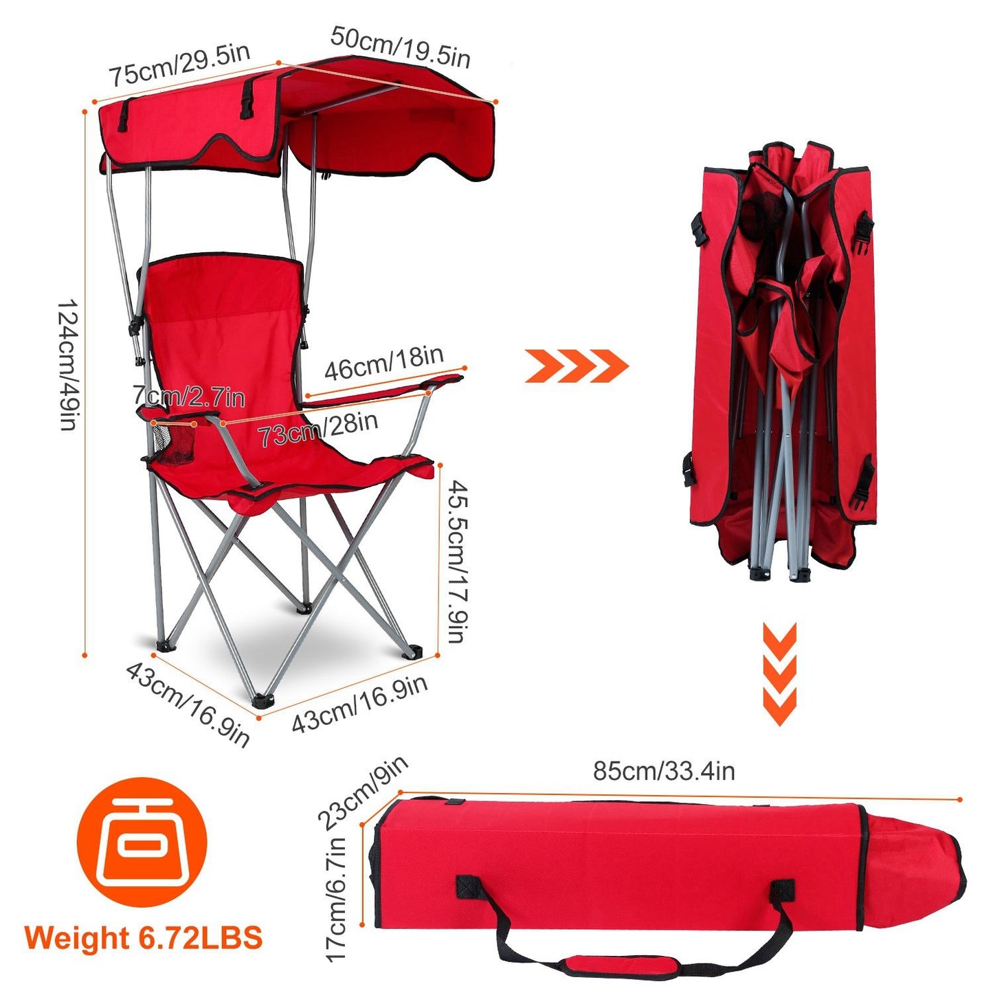 Foldable Beach Canopy Chair With Sunshade and Cup Holder