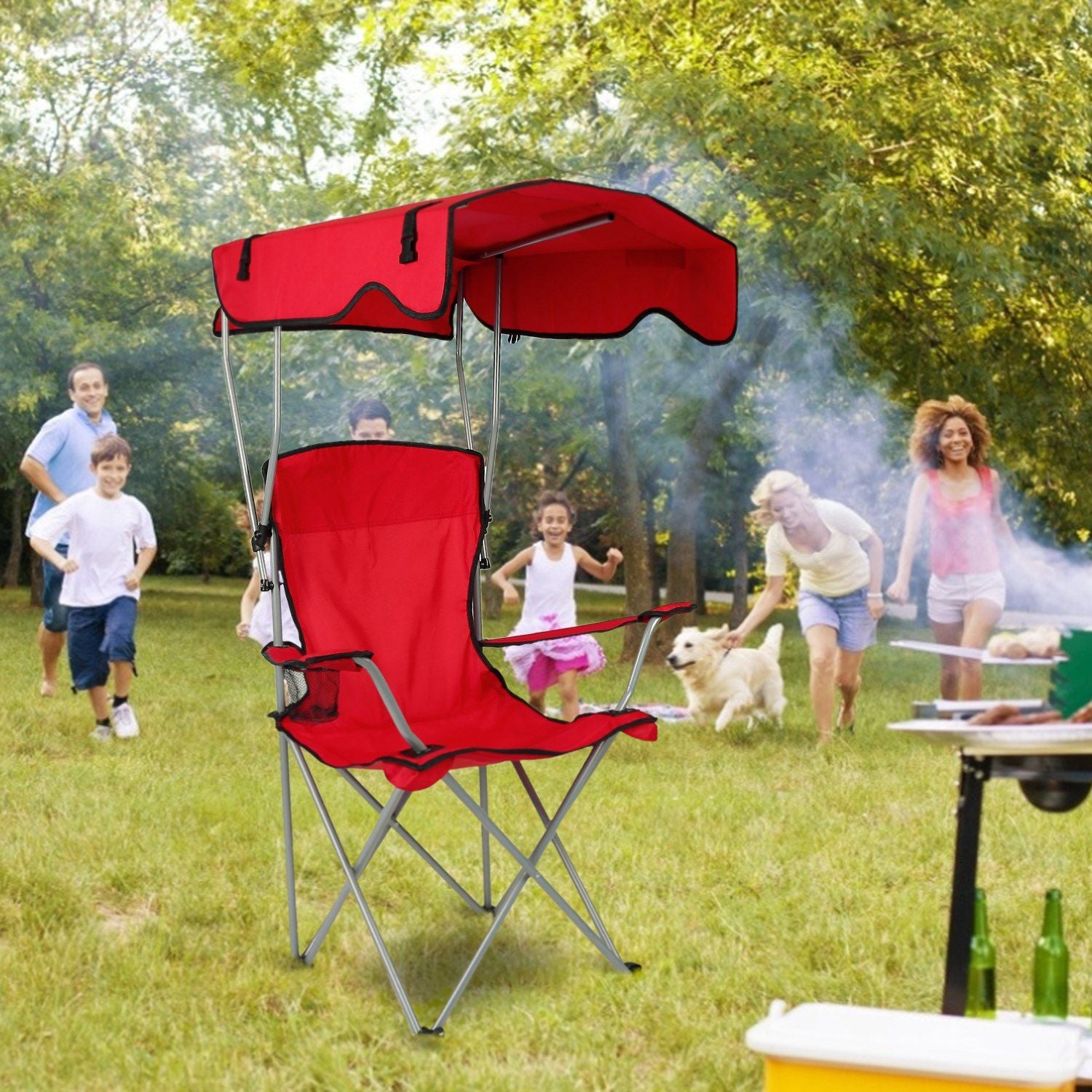 Foldable Beach Canopy Chair With Sunshade and Cup Holder