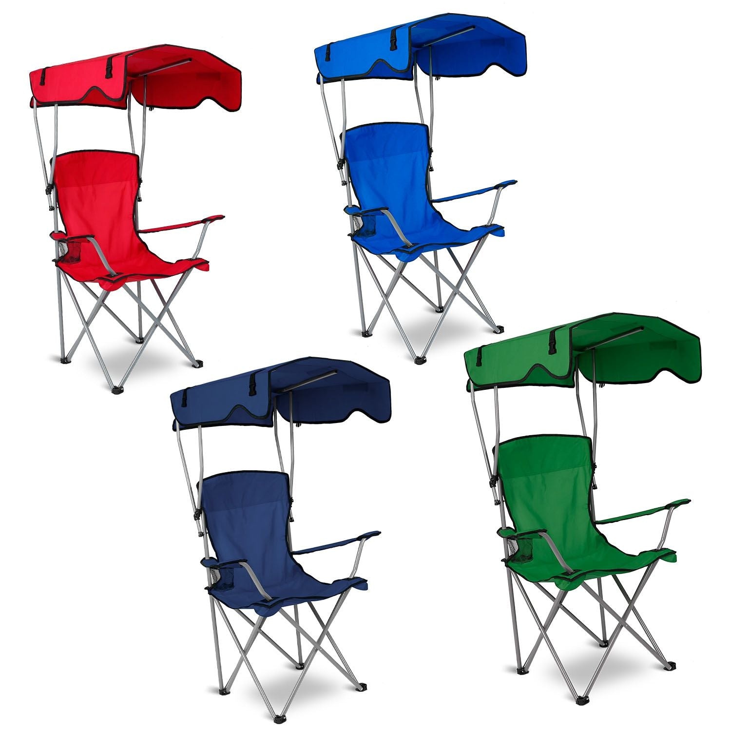 Foldable Beach Canopy Chair With Sunshade and Cup Holder