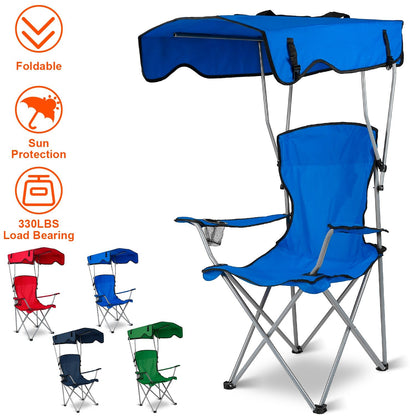 Foldable Beach Canopy Chair With Sunshade and Cup Holder