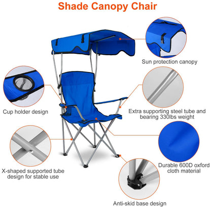 Foldable Beach Canopy Chair With Sunshade and Cup Holder