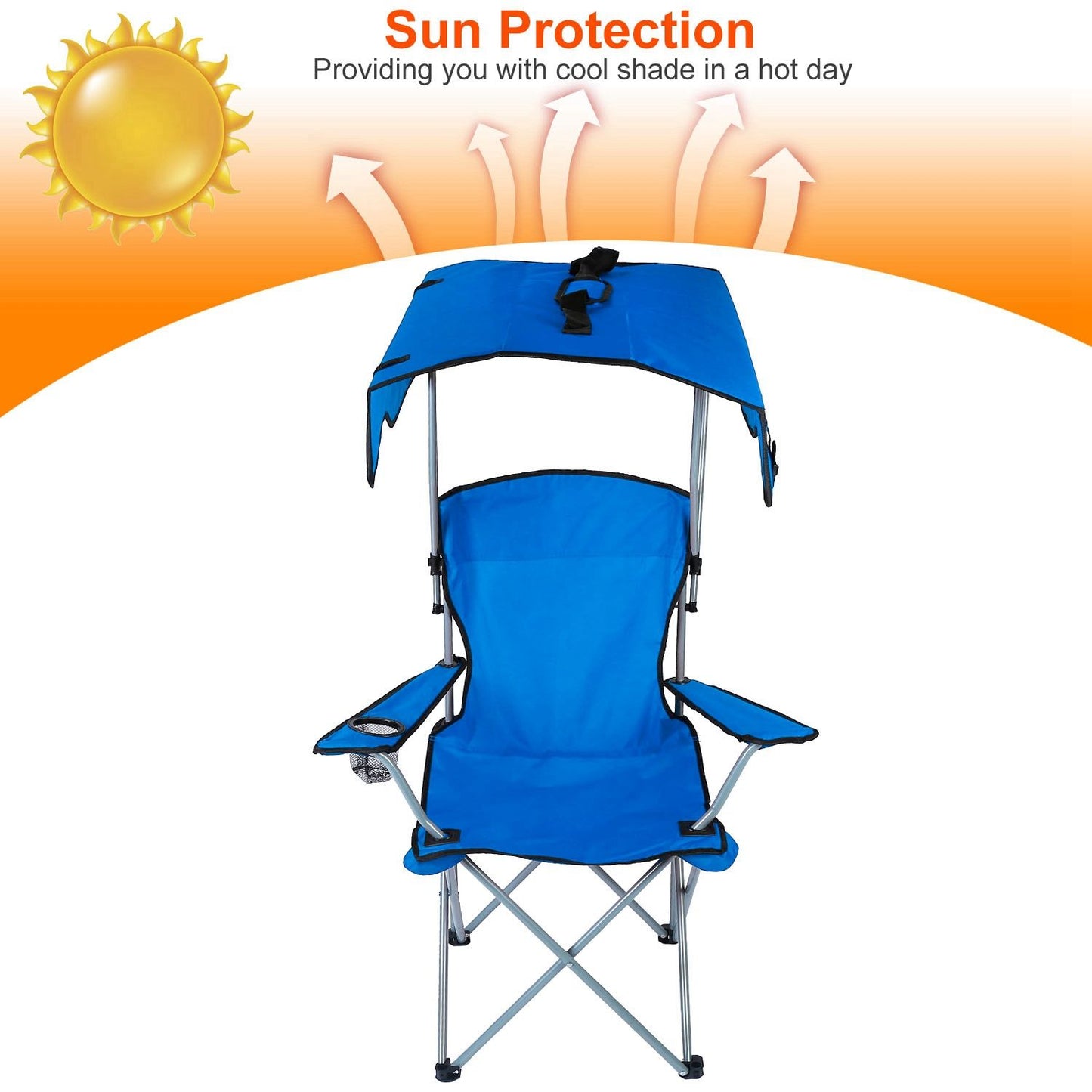 Foldable Beach Canopy Chair With Sunshade and Cup Holder