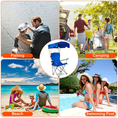 Foldable Beach Canopy Chair With Sunshade and Cup Holder