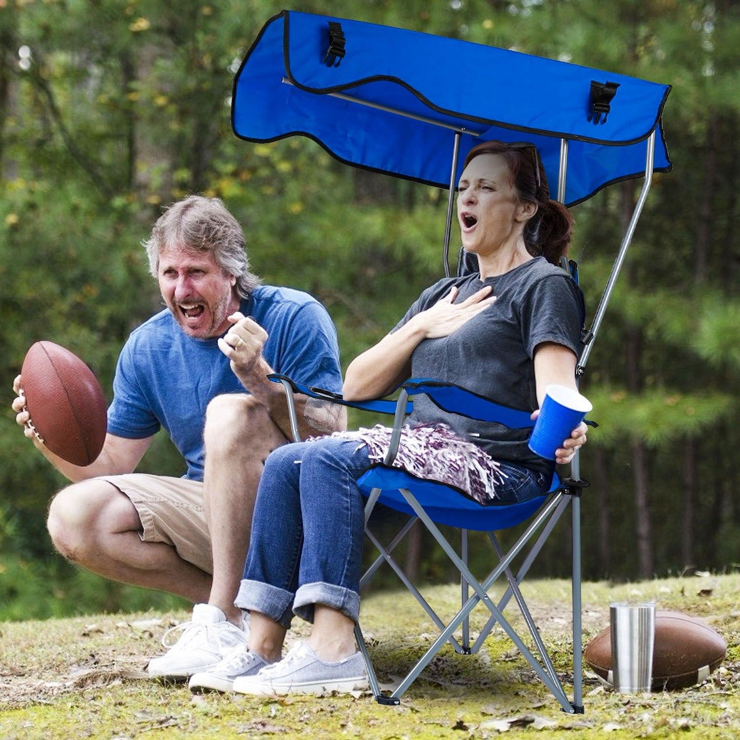 Foldable Beach Canopy Chair With Sunshade and Cup Holder