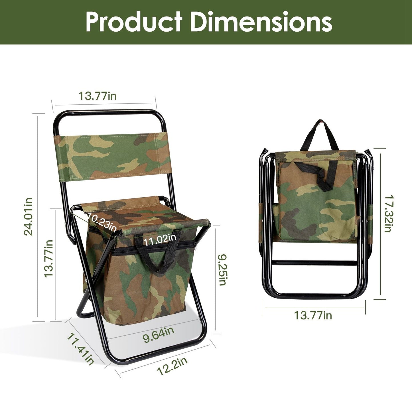 Foldable Fishing Chair with Backrest & Built-In Cooler Bag