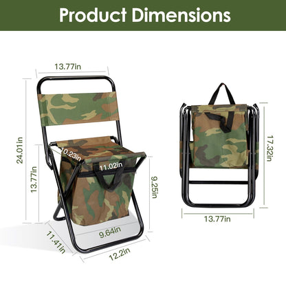 Foldable Fishing Chair with Backrest & Built-In Cooler Bag
