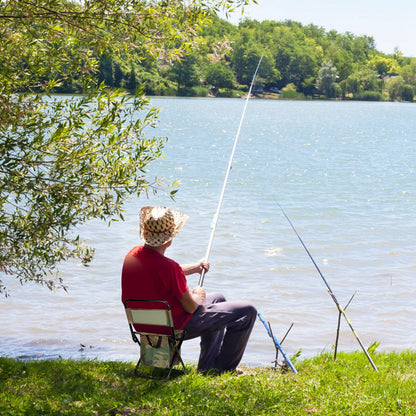 Foldable Fishing Chair with Backrest & Built-In Cooler Bag