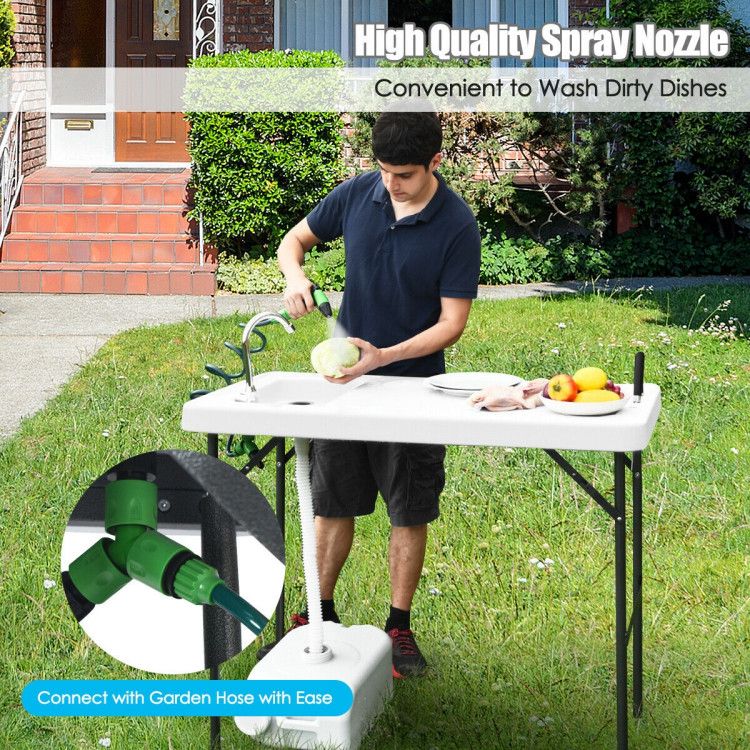 Folding Camping Table With Sink Faucet Sprayer
