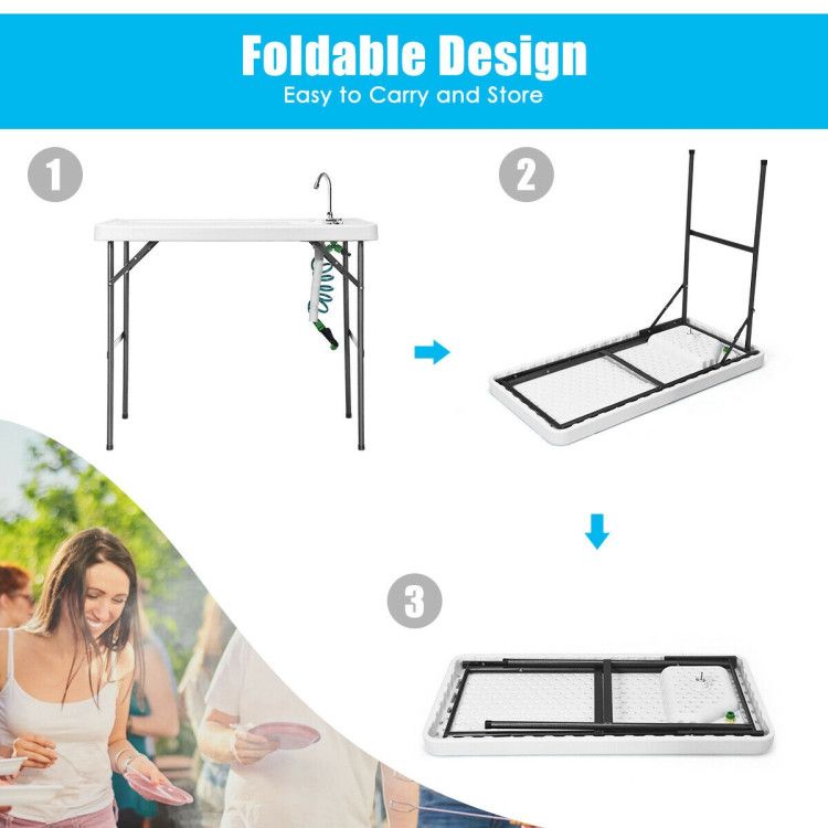 Folding Camping Table With Sink Faucet Sprayer