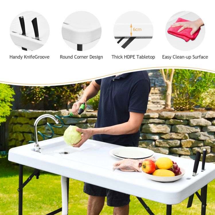 Folding Camping Table With Sink Faucet Sprayer