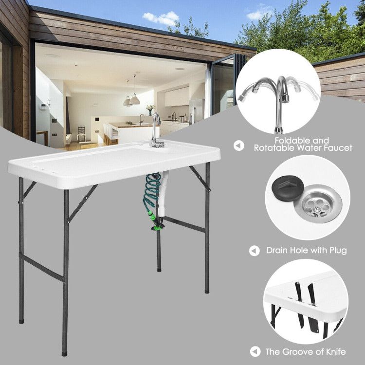Folding Camping Table With Sink Faucet Sprayer