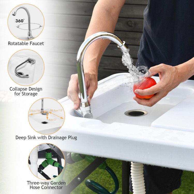 Folding Camping Table With Sink Faucet Sprayer