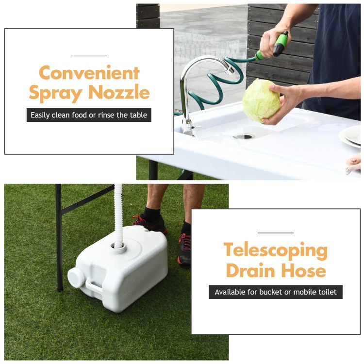 Folding Camping Table With Sink Faucet Sprayer