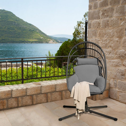 Folding Hanging Egg Chair With Stand and Cushion