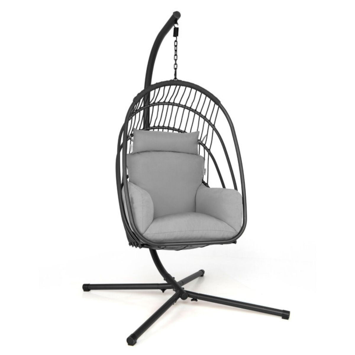 Folding Hanging Egg Chair With Stand and Cushion