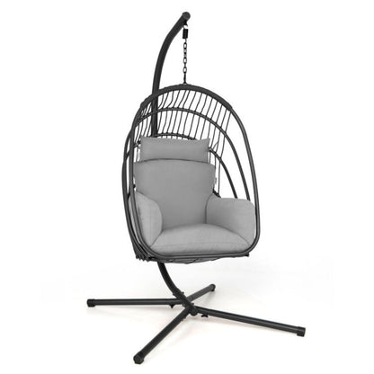 Folding Hanging Egg Chair With Stand and Cushion
