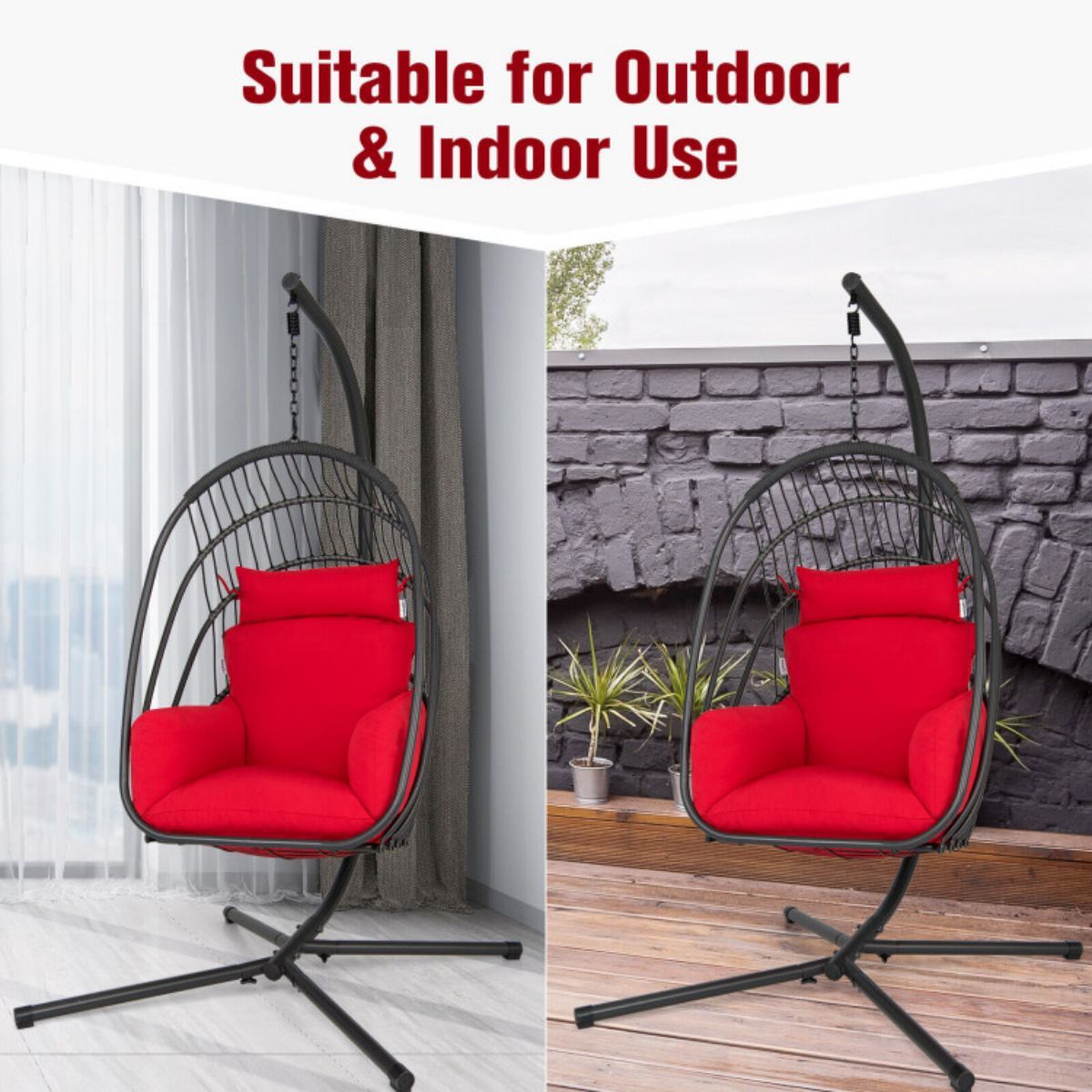 Folding Hanging Egg Chair With Stand and Cushion