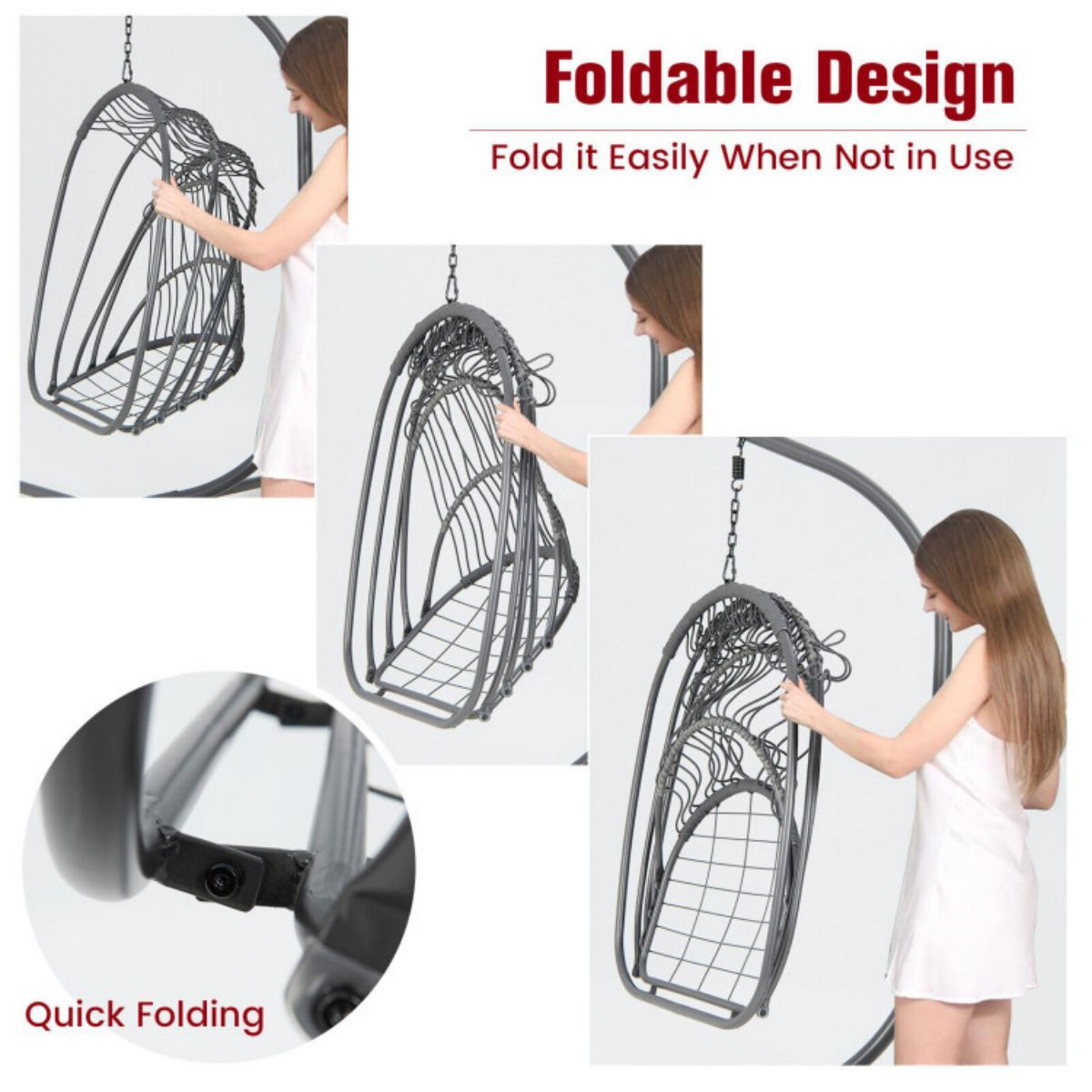 Folding Hanging Egg Chair With Stand and Cushion