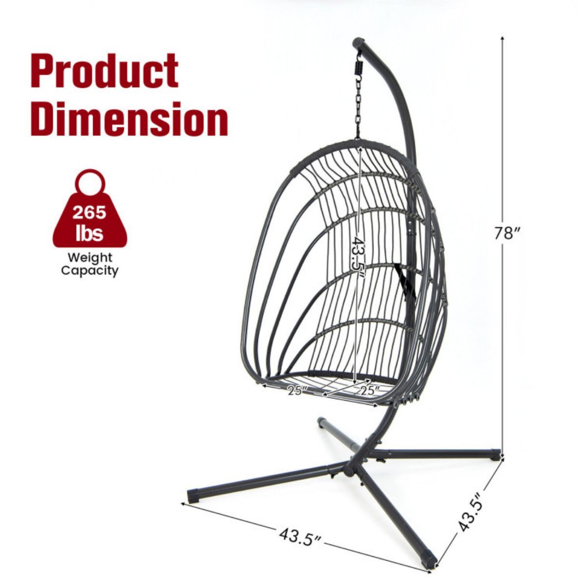 Folding Hanging Egg Chair With Stand and Cushion