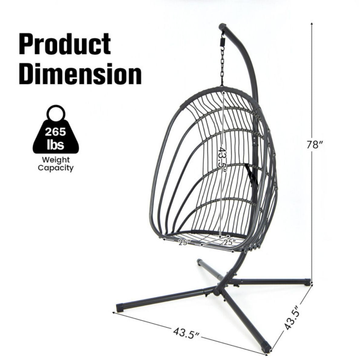Folding Hanging Egg Chair With Stand and Cushion