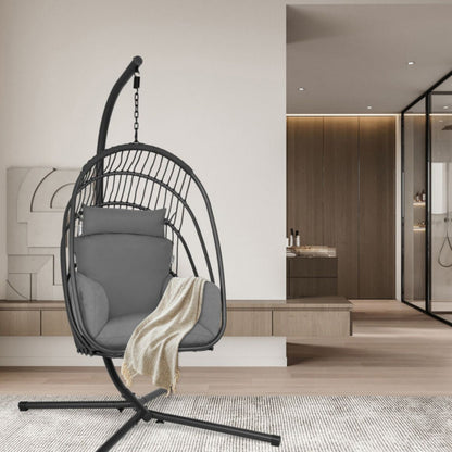 Folding Hanging Egg Chair With Stand and Cushion