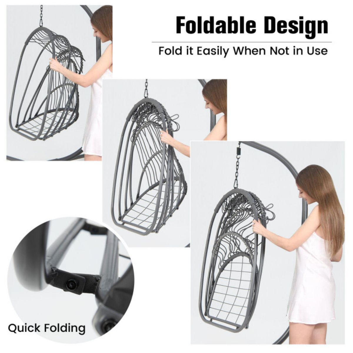 Folding Hanging Egg Chair With Stand and Cushion