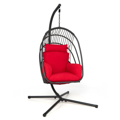 Folding Hanging Egg Chair With Stand and Cushion
