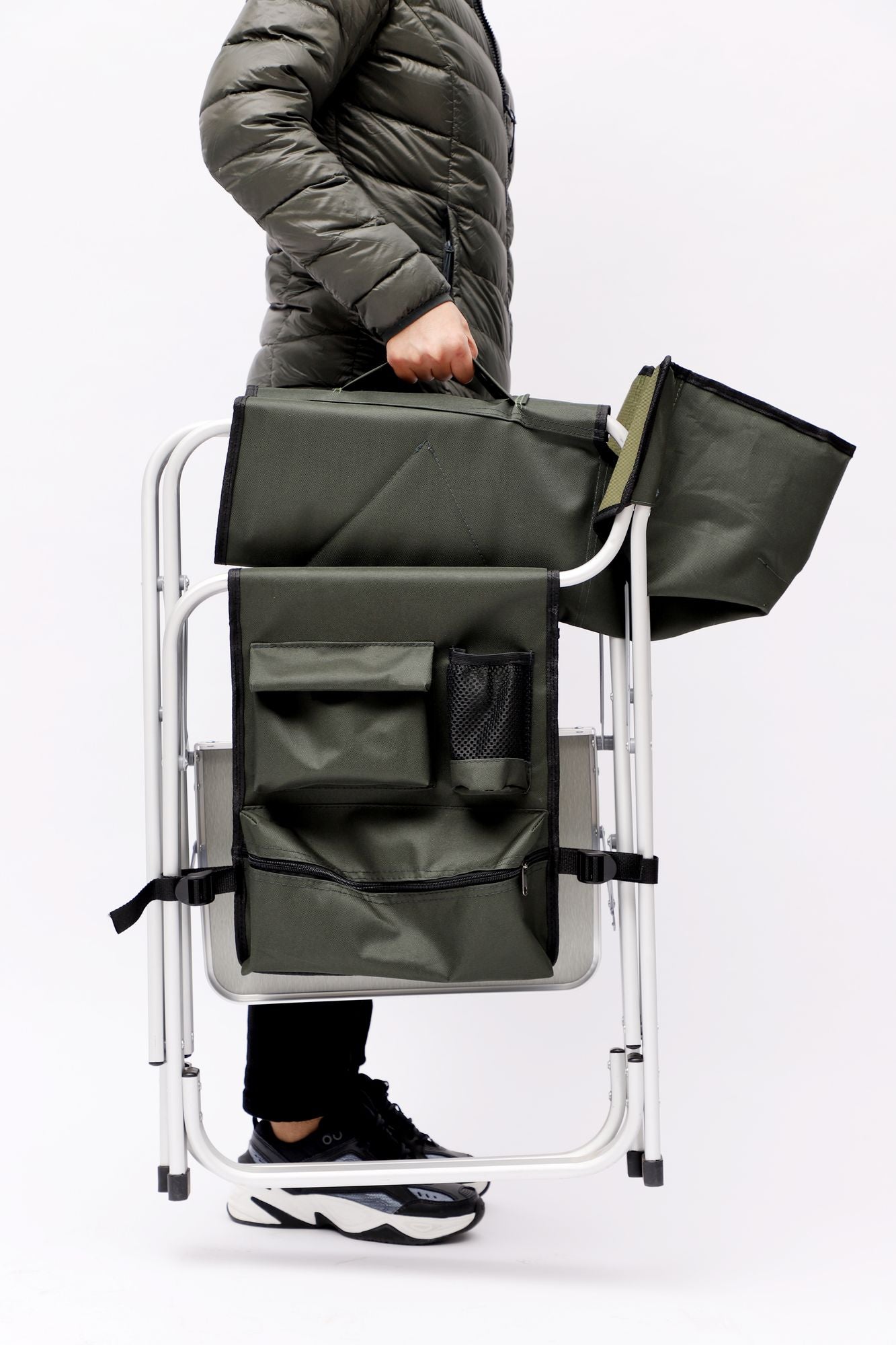 Green Padded Folding Chair With Side Table