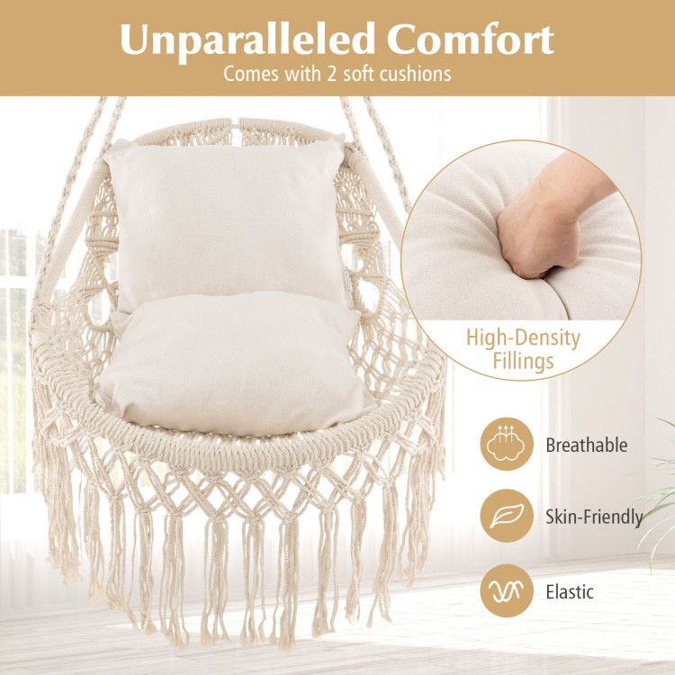 Hanging Hammock Chair With Cushions and Rope Chain