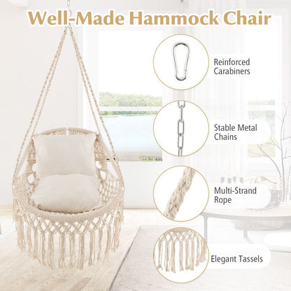 Hanging Hammock Chair With Cushions and Rope Chain