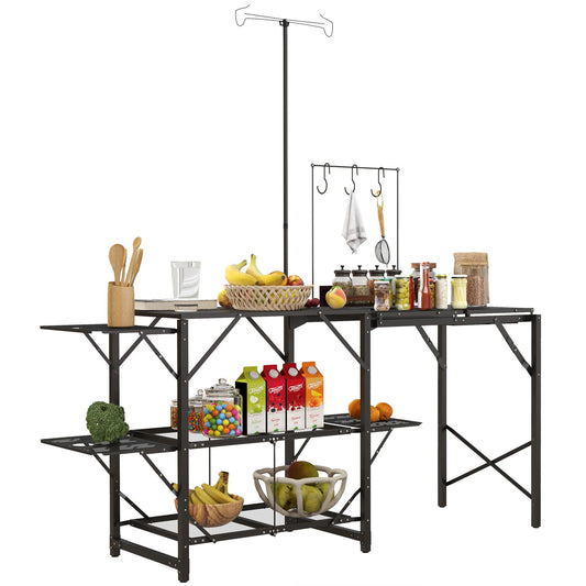 Outsunny Folding Camp Kitchen Table With Lantern Holder Hooks Carrying Bag