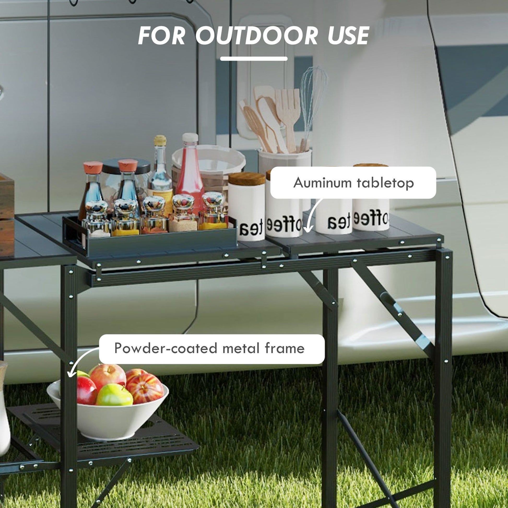 Outsunny Folding Camp Kitchen Table With Lantern Holder Hooks Carrying Bag