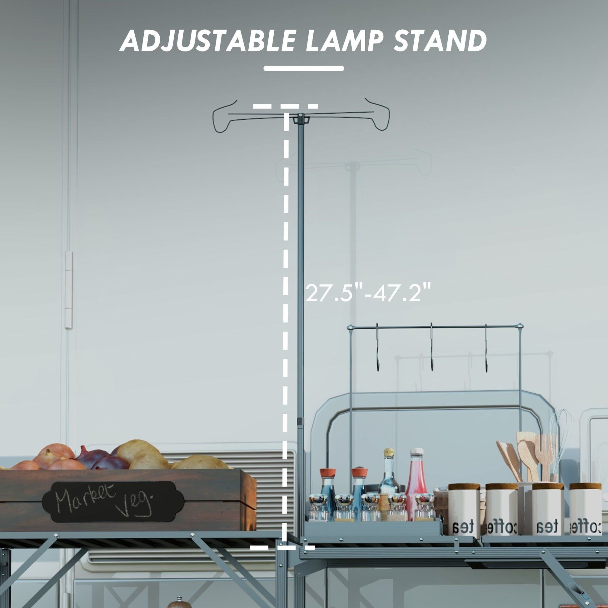 Outsunny Folding Camp Kitchen Table With Lantern Holder Hooks Carrying Bag