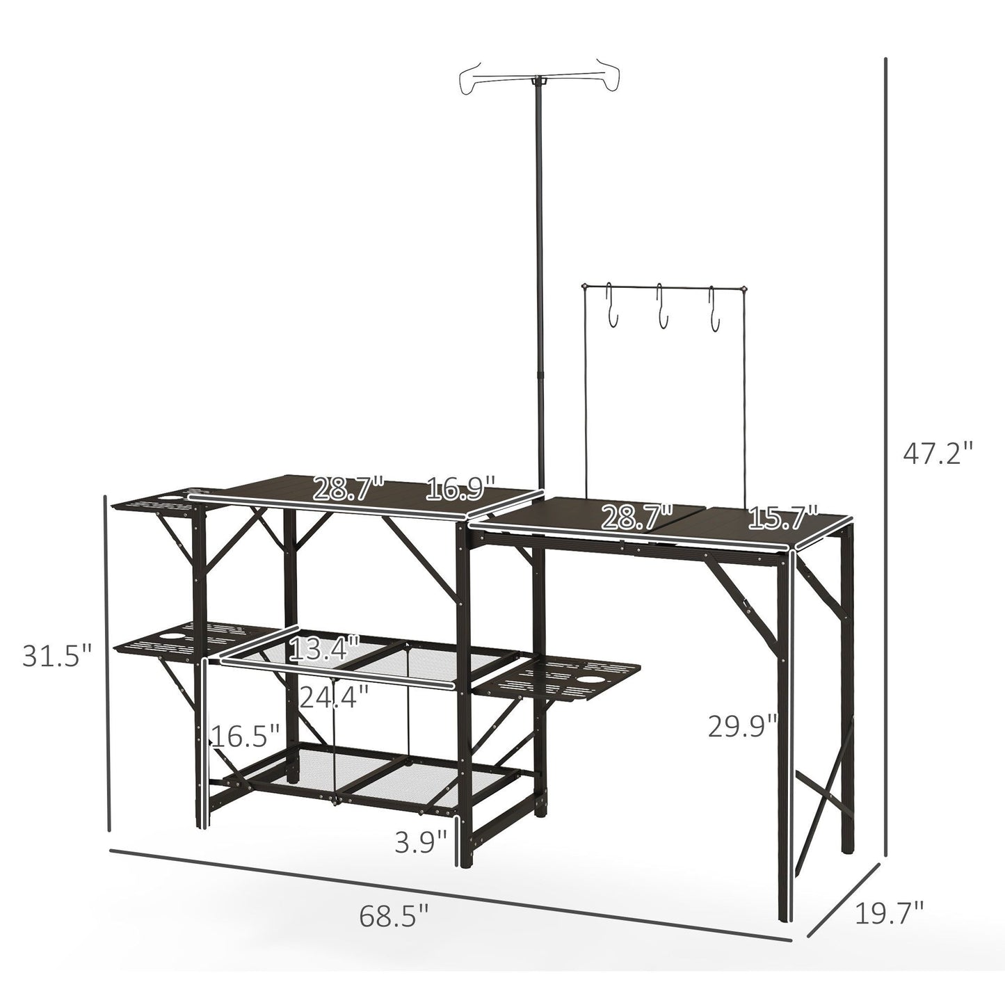 Outsunny Folding Camp Kitchen Table With Lantern Holder Hooks Carrying Bag