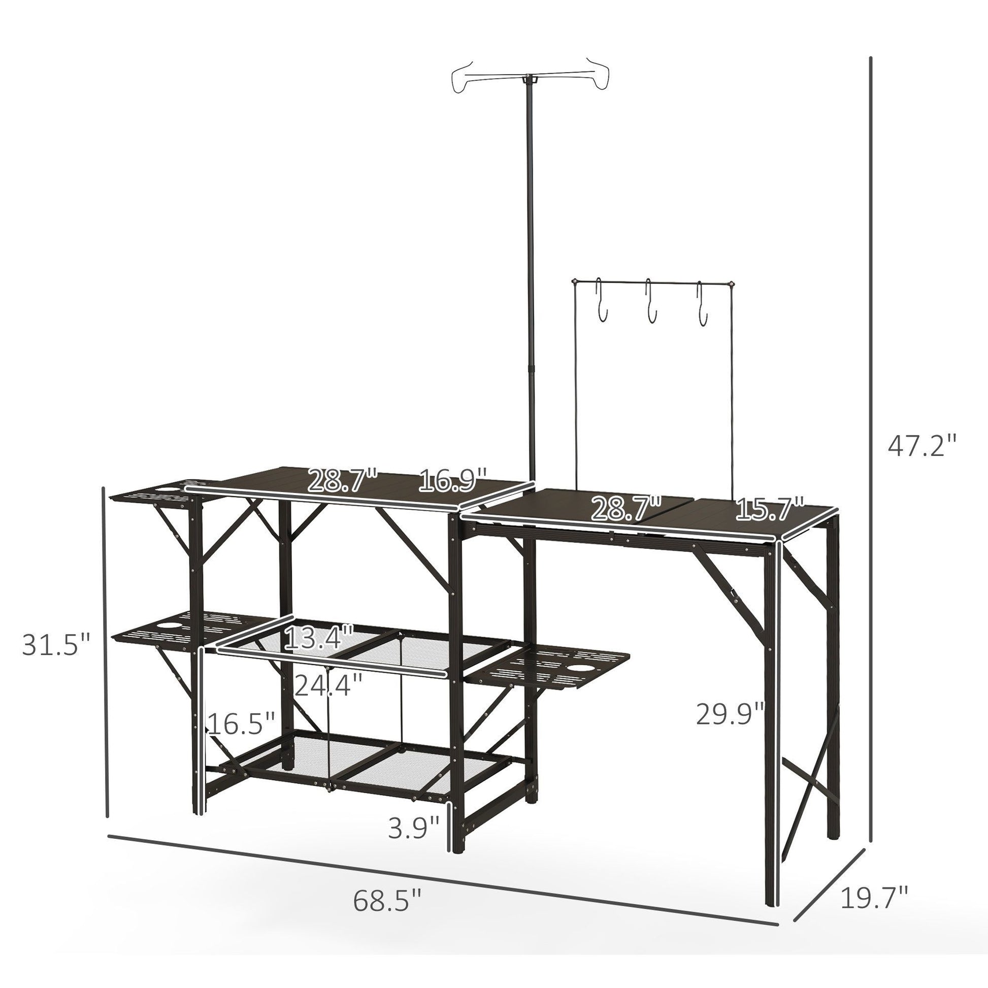 Outsunny Folding Camp Kitchen Table With Lantern Holder Hooks Carrying Bag