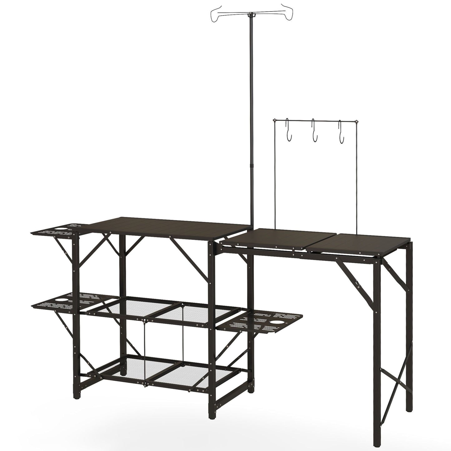 Outsunny Folding Camp Kitchen Table With Lantern Holder Hooks Carrying Bag