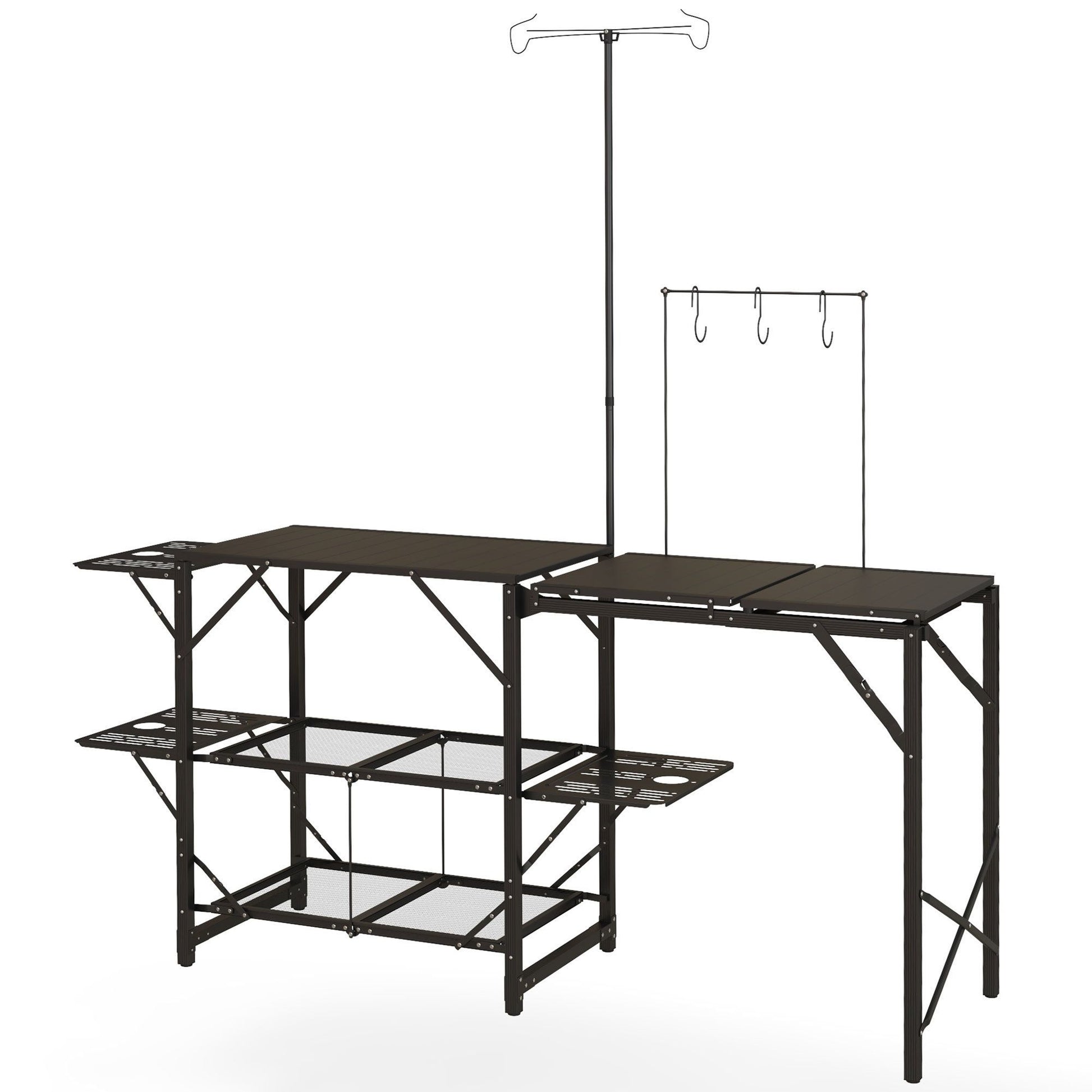 Outsunny Folding Camp Kitchen Table With Lantern Holder Hooks Carrying Bag