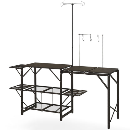 Outsunny Folding Camp Kitchen Table With Lantern Holder Hooks Carrying Bag