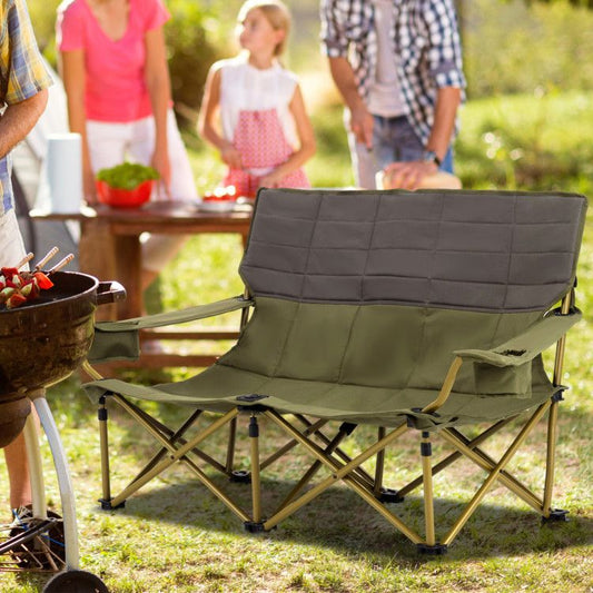 Oversized Folding Camping Loveseat With Cup Holders