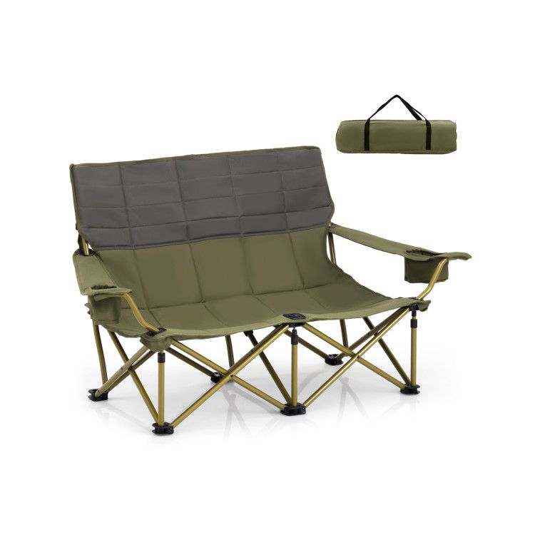 Oversized Folding Camping Loveseat With Cup Holders
