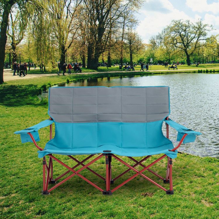 Oversized Folding Camping Loveseat With Cup Holders