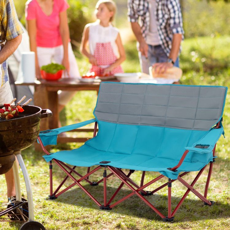 Oversized Folding Camping Loveseat With Cup Holders