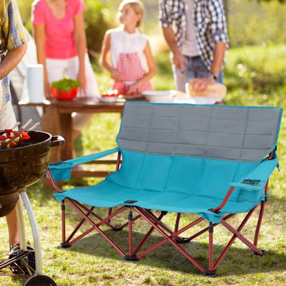 Oversized Folding Camping Loveseat With Cup Holders
