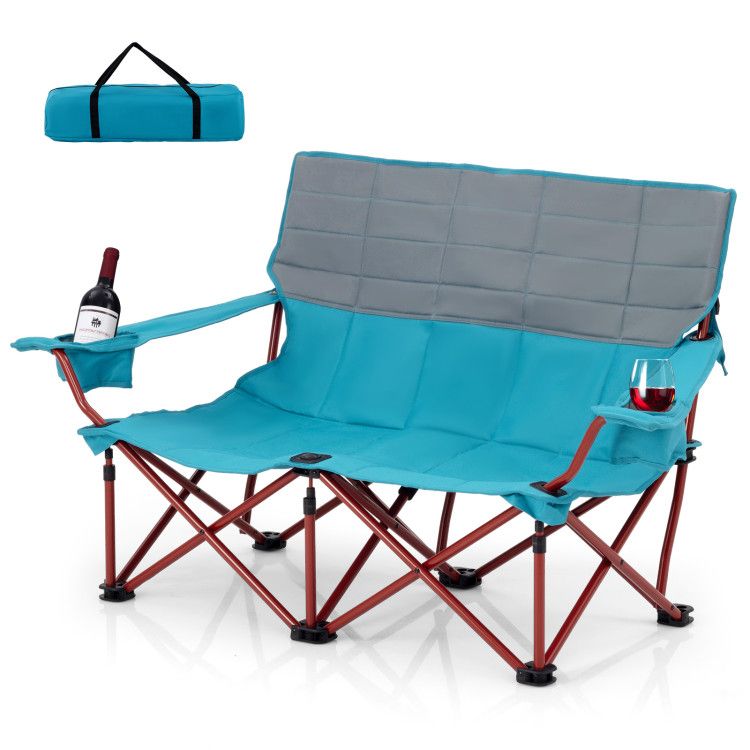 Oversized Folding Camping Loveseat With Cup Holders