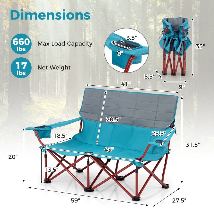 Oversized Folding Camping Loveseat With Cup Holders